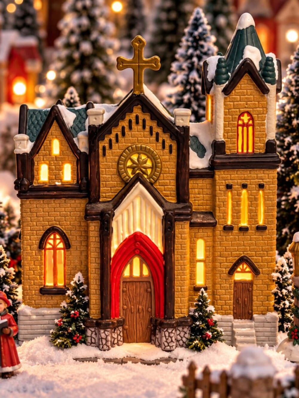 Vintage Santa’s Trim Shoppe Porcelain Lighted Christmas Village Church w/ Lamppo